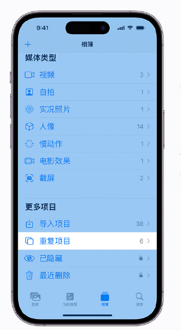桐柏苹果手机维修分享升级 iOS 16 后无法查看到“重复项目”相簿怎么办 