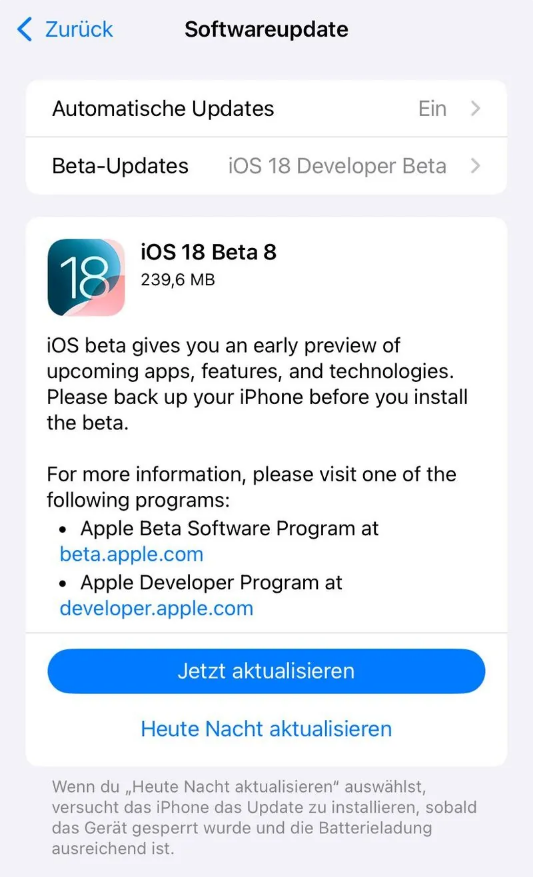 桐柏苹果手机维修分享苹果 iOS / iPadOS 18 开发者预览版 Beta 8 发布 