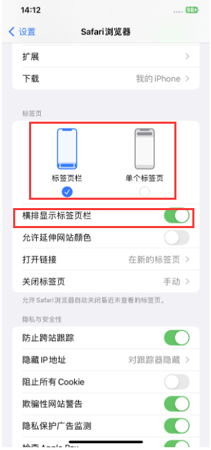 桐柏苹果手机维修分享Safari浏览器如何切换标签栏位置 